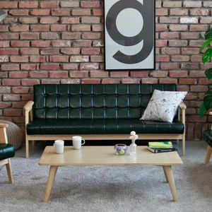 마티노가구 로즈마리 3인용 원목 가죽 소파, 다크그린