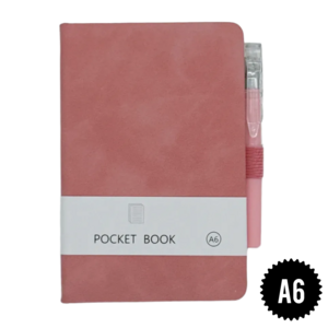 [펜 다이어리] a6 가죽 미니 다이어리 수첩 휴대용 업무 노트 펜 세트, 1개, 핑크