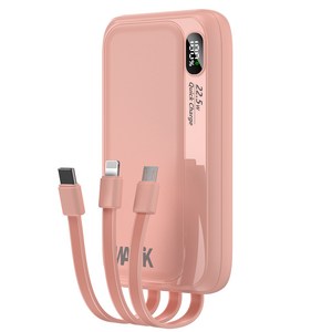 WAPIK PD 22.5W 일체형 대용량 보조배터리 고속충전 M1 10000mAh QC3.0 잔량표시, 핑크