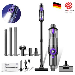 국내발송 RichMagic 독일 16000pa브러시리스 더블 모터 강흡입력 디지털 디스플레이 LED 가정용 차량용 다용도 멀티 청소기, 흑자주색