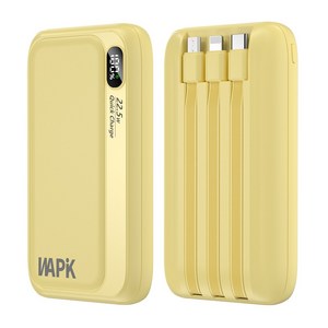 와피크 PD 22.5W 고속충전 일체형 보조배터리 M1 10000mAh 파워뱅크, 옐로우