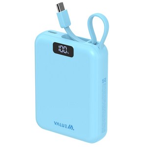 밸류엠 PD 고속충전 케이블 일체형 미니 보조배터리 10000mAh 22.5W C타입, 블루, VM-B2PA10MNCP
