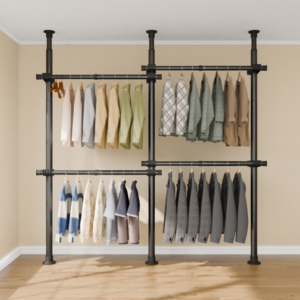 라온리빙 옷걸이 옷방 정리 드레스룸 철제 조립식 시스템 행거 2단, 블랙_4단