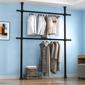 라온리빙 옷걸이 옷방 정리 드레스룸 철제 조립식 시스템 행거 2단, 블랙