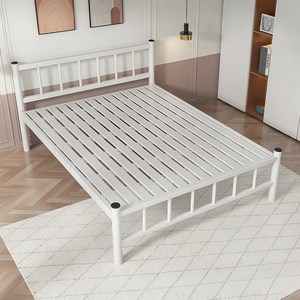 패밀리 안방 자취 원룸 싱글/더블 철제침대 심플 내구성 강한 철제 프레임 침대, 화이트(A)