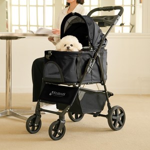 플리다스 실속형 원터치 펫 유모차 개모차 애견 반려견 경량 퀵폴딩 분리형 소형견 중형견, 블랙, 1개