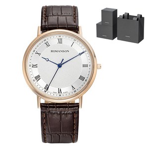 로만손 남성용 카이로스 클래식 슬림 가죽시계 + 쇼핑백 RWTLMM2B2003RGBR1