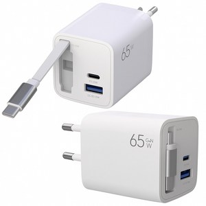 팝폰 릴케이블 GaN 65W PPS PD QC3.0 초고속2.0 멀티 충전기 TC66, 1개, 화이트