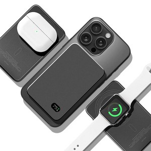 모두스마일 3in1 고속충전 맥세이프 보조배터리, 그레이 10000mAh