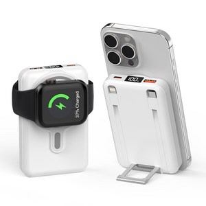 대용량 일체형 케이블 무선충전 잔량표시 고속충전 맥세이프 보조배터리 20000mAh, 화이트