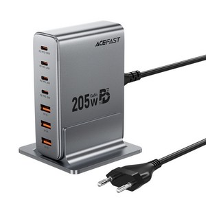 ACEFAST 205W GaN 4C3A 7포트 C타입 고속 충전기 PD3.0 PPS QC 초고속 멀티충전기, 1개, 블랙