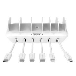 큐브온 올 퀵차지 6포트 고속 멀티충전기 C타입 4p 8핀 1p 5핀 1p JI-613, 화이트, 1개