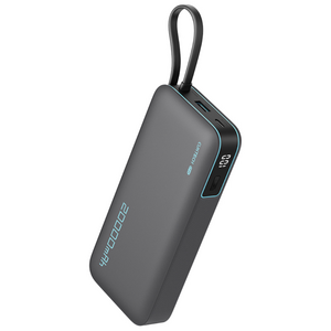 CUKTECH 쿡테크 55W 대용량 20000mAh 일체형 보조배터리 고속 충전 보조배터리 입출력 C타입 케이블/전력 표시/여행용 기내반입, 회색