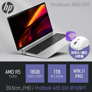 HP ProBook 455 G10 9F1G9PT / 주식 문서작업 사무용 인강용 [ 무선마우스 증정]