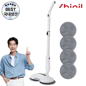 [25년최신형 국내생산]신일 LED 무선 물걸레 청소기 화이트 /극세사패드 4P증정