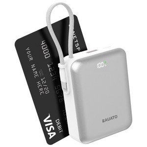 바우아토 포켓팝 케이블 일체형 미니 대용량 보조배터리 10000mAh C타입, 화이트, D-B-0258