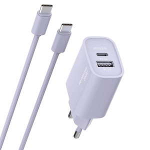 아이리버 25W 2포트 초고속 가정용 충전기 + CtoC 케이블 세트, 퍼플, 1세트