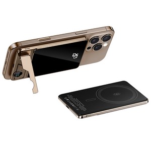 루비크 초슬림 초경량 맥세이프 보조배터리 고속 무선 3 in 1 애플워치 에어팟 충전 0.8cm, 골드 티타늄, 1개