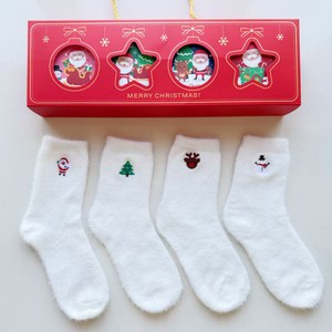 포포픽 산타 눈사람 루돌프 트리 자수 포근한 크리스마스 겨울양말 4족1세트 선물포장