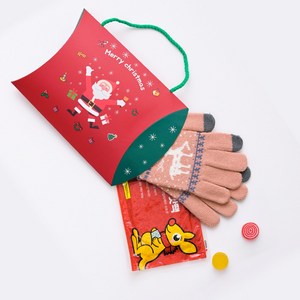 위클 겨울 장갑 핫팩 구디백 세트 선물 기모장갑 핫팩 간식 구성, 4개, 네이비