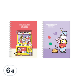 BT21 미니니 PP커버 8분할 수학노트, 랜덤발송, 6개