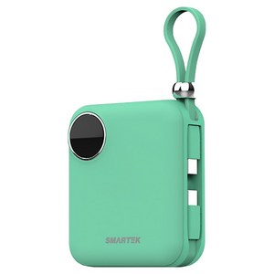 스마텍 All in one 22.5W 고속충전 LCD 팬시 초미니 케이블 일체형 걸이형 보조배터리 10200mAh 멀티단자, 민트, STPB-FB1