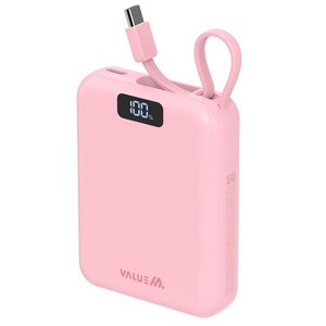 밸류엠 PD 고속충전 케이블 일체형 미니 보조배터리 10000mAh 22.5W C타입, 핑크, VM-B2PA10MNCP