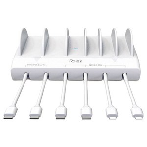 로이직 초고속 PPS PD 6포트 멀티충전기 RZ-615 화이트 + C타입 케이블 4p + 8핀 케이블 2p 세트, 화이트, 1세트