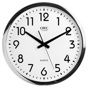 오더블유씨 대형 크롬 오피스 인테리어 벽시계 400 OT625PC, 실버
