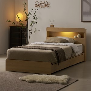 보니애가구 헤일리 LED 3단 수납침대 + 포켓스프링매트리스 스파인코어 세트 방문설치, 네추럴 오크