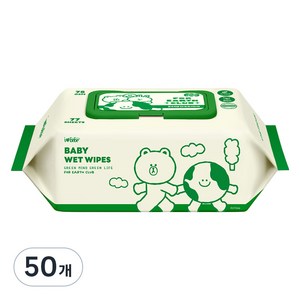 아이러브베베 라인프렌즈 그린 에디션 아기물티슈 캡형, 75g, 77매, 50개