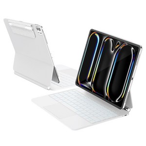 한국형 아이패드 프로 13인치 마그네틱 키보드 케이스, M5(8세대)/M4(7세대) 호환, 11색 백라이트, 트랙패드, 내구성 가죽, 화이트, 1개