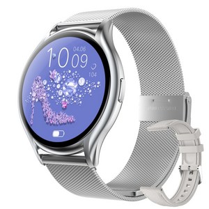 Wapik 블루투스 통화 스마트워치 Y2 AMOLED 초슬림 패션시계, GPS + 블루투스, 3.6cm, 실버