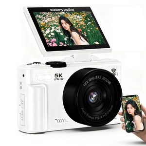 신클퍼 5K 고화질 디지털카메라 180도 로 뒤집다 자동 초점 맞추기 7600W 픽셀 카메라 64GB SD 카드 여행 카메라 wifi 모드