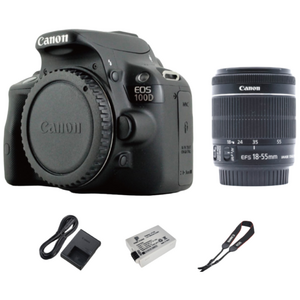 캐논 EOS 100D+18-55mm렌즈 +64GB+가방+리더기+청소세트 메모리 패키지 입문용 DSLR카메라 풀패키지, 카메라 색상 블랙 기본 구성품만