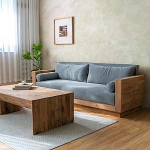 피어젠가구 코리 고재 원목 패브릭 소파 3인용