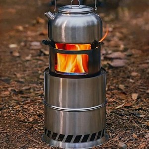 캠핑 화로대 304스텐리스 접이식 휴대용 방풍 이차 연소 나무/참숯 겸용, 1세트