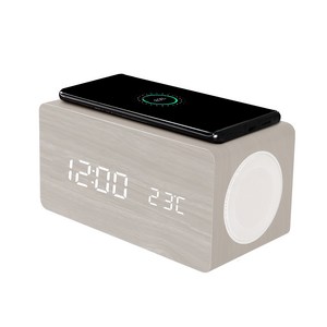 액센 LED 탁상 시계 고속 무선 충전 블루투스 스피커, BS52, 브라운