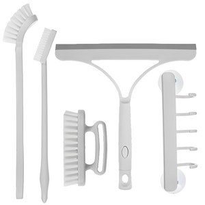 코멧 욕실 청소용 브러쉬 세트,다용도 걸이 + 손잡이 세척솔 + 사각 바닥솔 + 유리 닦이 틈새솔+ 롱틈새솔