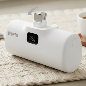 바우아토 단자 접이식 PD 20W 고속 충전 미니 일체형 도킹형 보조배터리 5000mAh C타입, 화이트(D-B-02011), 화이트