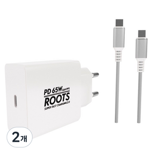루츠 65W Gan PD PPS C타입 국내생산 초고속 충전기 + C to C 100W 5A E Marker 1.5M 케이블포함, 화이트, 2개