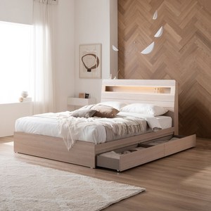 베드리움 슬립프렌드 LED 편백 서랍형 침대, 아이보리