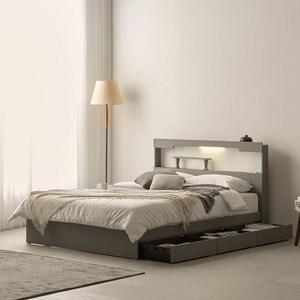 100%국내생산 친환경E0 3서랍+LED프레임+양면본넬매트 엘루인침대 S SS Q, 그레이