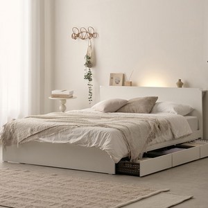 100%국내생산 친환경E0 3서랍+LED프레임+양면매트본넬 플랫침대 S SS Q, 그레이