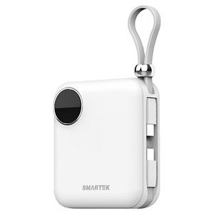 스마텍 All in one 22.5W 고속충전 LCD 팬시 초미니 케이블 일체형 걸이형 보조배터리 10200mAh 멀티단자, 화이트, STPB-FB1