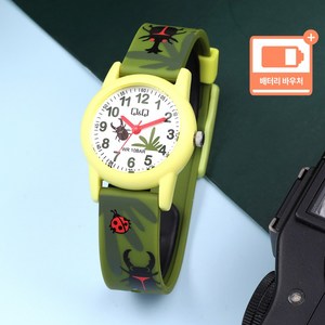 큐앤큐 정품 어린이 아동 100미터 방수 키즈 캐릭터 패션 초등학생 캐주얼 손목시계 + 배터리 바우처