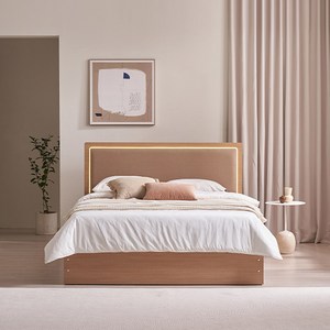 삼익가구 브라이티 엠비언트 LED조명 프리미엄 가죽헤드 수납 호텔 침대 프레임 + 7존 독립스프링 매트리스 세트 방문설치