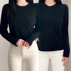 허블리 1+1 여성 기모 라운드 긴팔 티셔츠