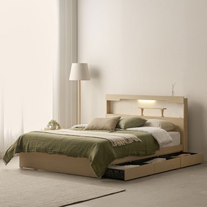 100%국내생산 친환경E0 3서랍+LED프레임+양면본넬매트 엘루인침대 S SS Q, 라이트내추럴