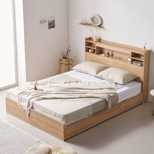 수오 국내생산 하루 LED 1단 3서랍 수납 침대 프레임 + 스타트슬립 달달 본넬 매트리스 세트 방문설치, 오크(프레임), 화이트(매트리스)